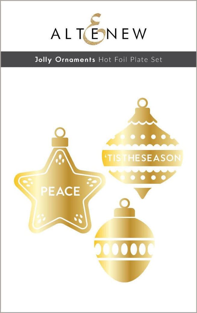 Altenew Jolly Ornaments hot foil plate and die bundle with festive holiday designs for elegant craft projects.