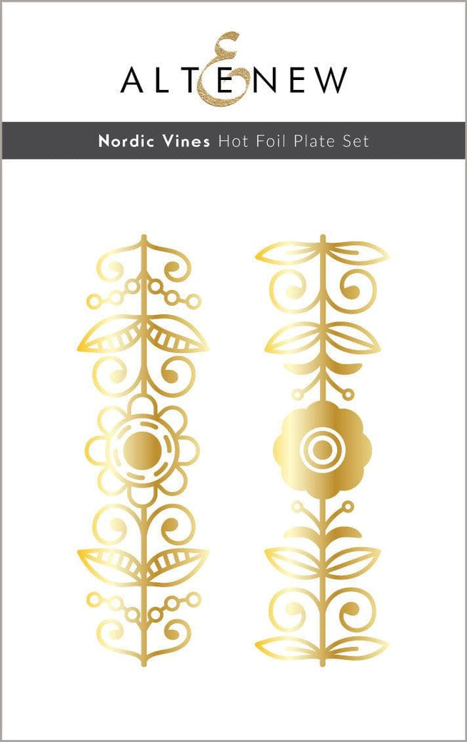 Altenew Nordic Vines hot foil plate and die bundle featuring intricate botanical designs for creative craft projects.