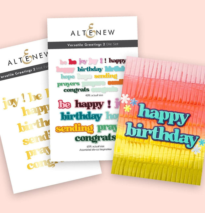 Altenew Versatile Greetings 2 hot foil plate and die bundle for elegant greeting card embellishments.