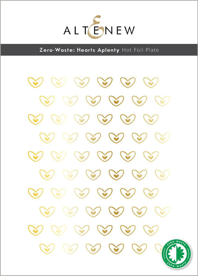 Altenew Zero Waste Hearts Aplenty hot foil plate and die bundle with heart designs for crafting and card making.