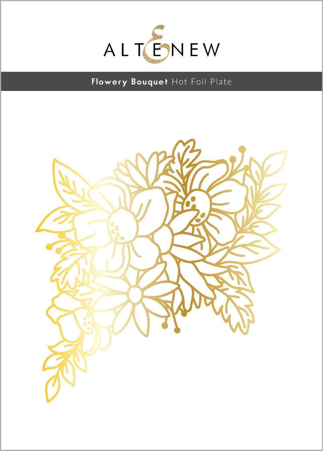 Altenew Flowery Bouquet Hot Foil Plate featuring intricate floral design for elegant foil stamping craft projects.