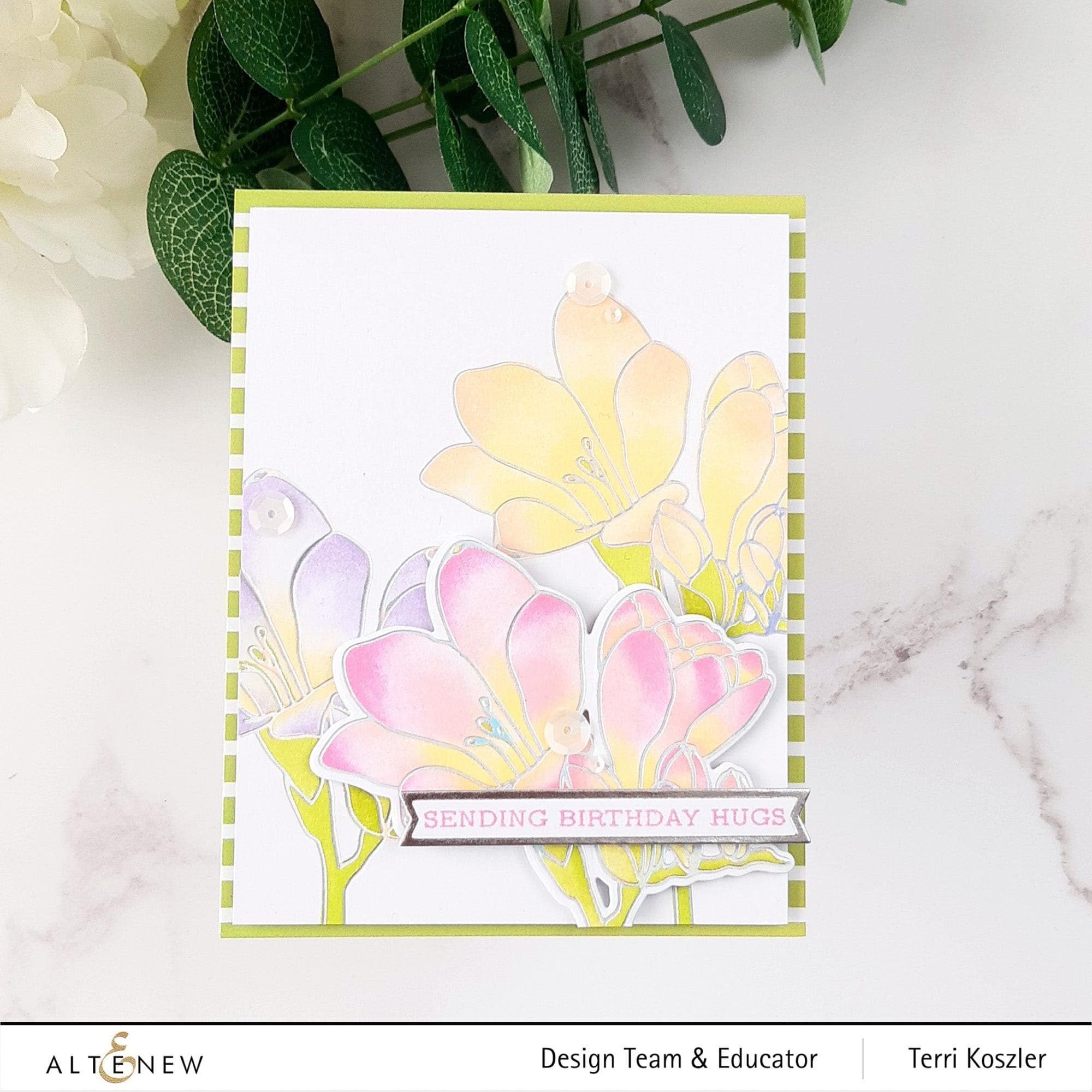 Freesia Hot Foil Plate - Elegant Floral Design for Craft Projects
