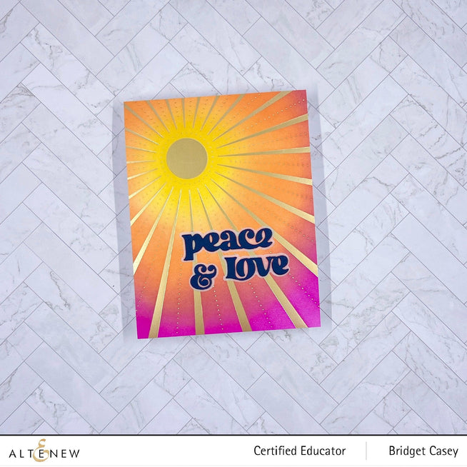 Altenew Here Comes the Sun hot foil plate with sun and floral design for craft and embossing projects.