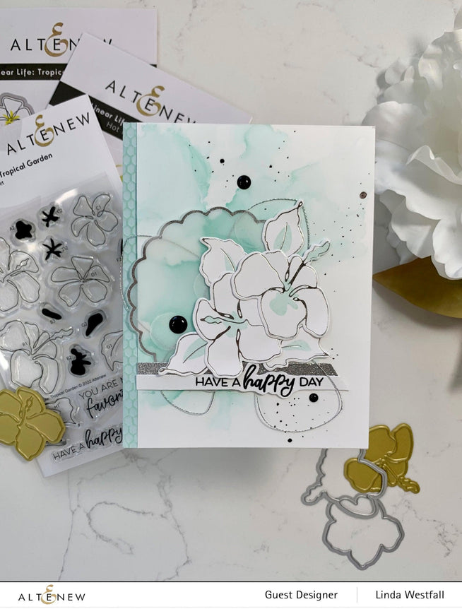 Altenew Linear Life Tropical Garden hot foil plate set featuring intricate botanical and tropical garden designs for crafting.
