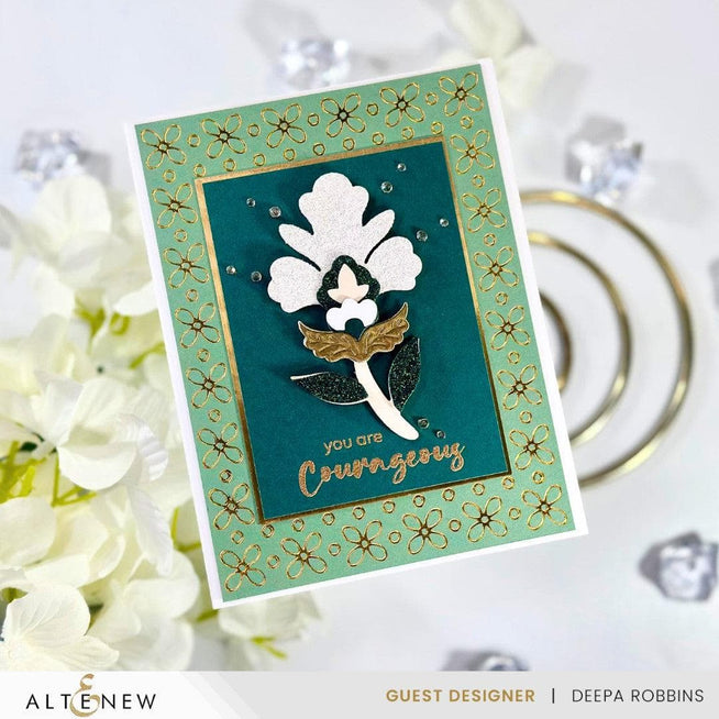 Altenew Petal Harmony Hot Foil Plate showing intricate floral design for foil stamping craft projects.