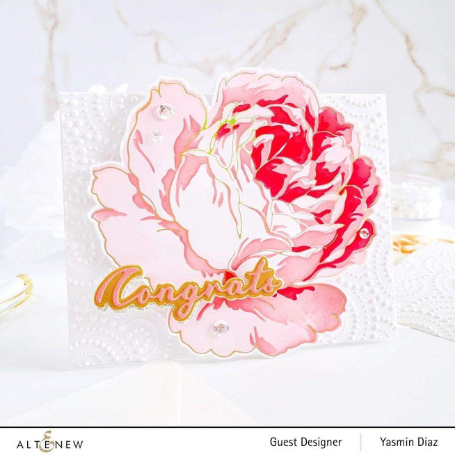 Altenew Gilded Rose hot foil plate and stencil bundle with intricate rose design on white background