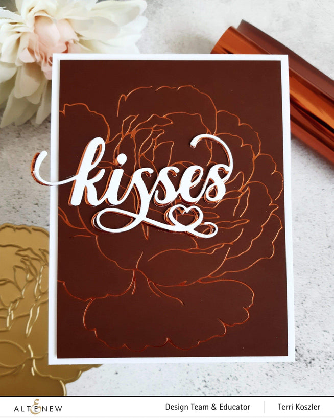 Altenew Gilded Rose hot foil plate and stencil bundle with intricate floral designs on a white background.