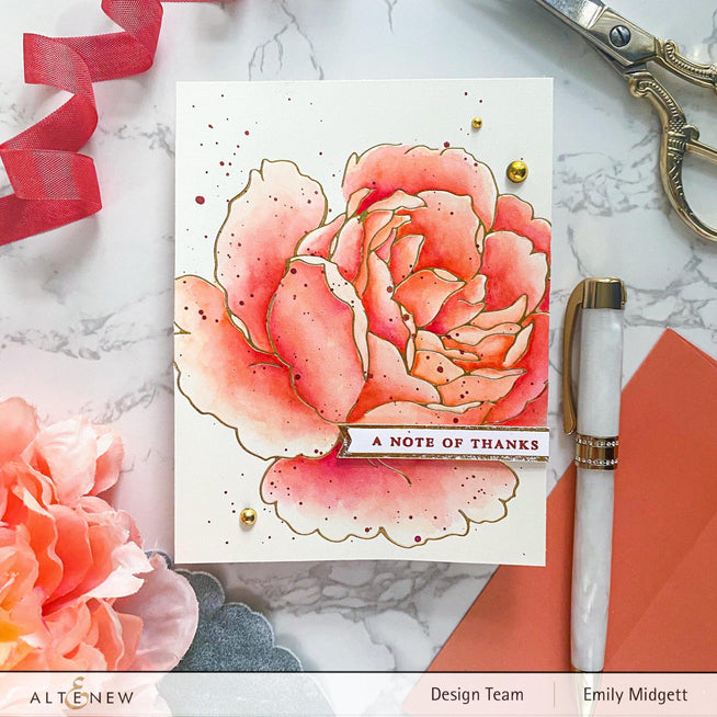 Altenew Gilded Rose hot foil plate and stencil bundle with intricate floral design on metallic gold foil background