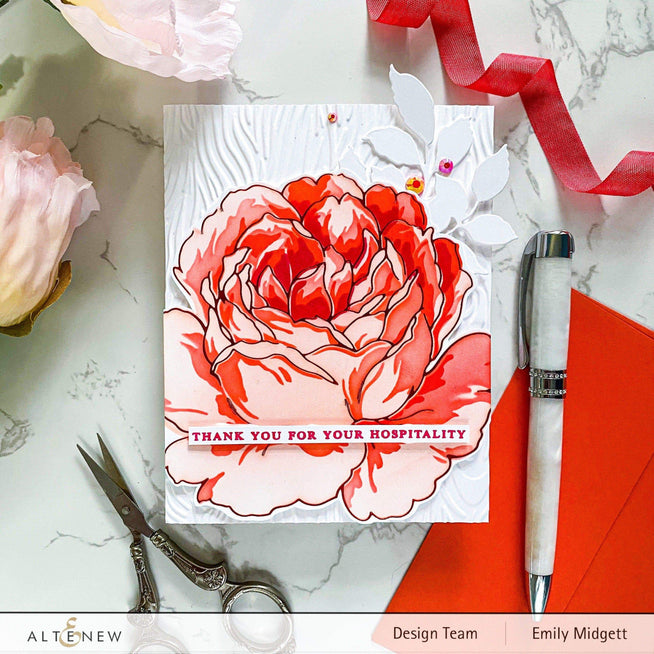 Altenew Gilded Rose hot foil plate and stencil bundle with intricate rose design on metallic foil for crafting.