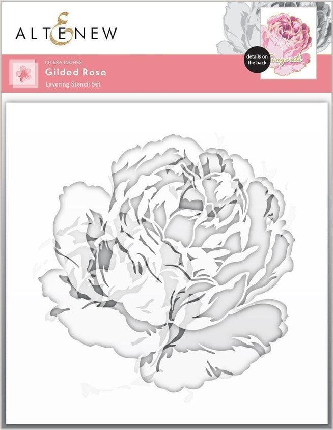 Altenew Gilded Rose hot foil plate and stencil bundle for elegant floral card designs, featuring a detailed rose motif.