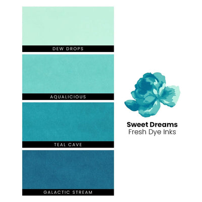 Altenew Ink Bundle Sweet Dreams Fresh Dye Ink (Dew Drops, Aqualicious, Teal Cave, Galactic Stream)