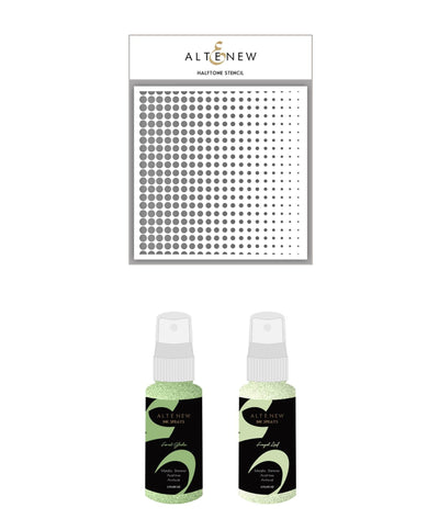 Altenew Ink Spray & Stencil Bundle Halftone Stencil w/ Frayed Leaf and Forest Glades Ink Sprays Bundle