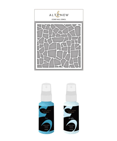 Altenew Ink Spray & Stencil Bundle Stone Wall Stencil w/ Sea Glass and Dusk Ink Sprays Bundle