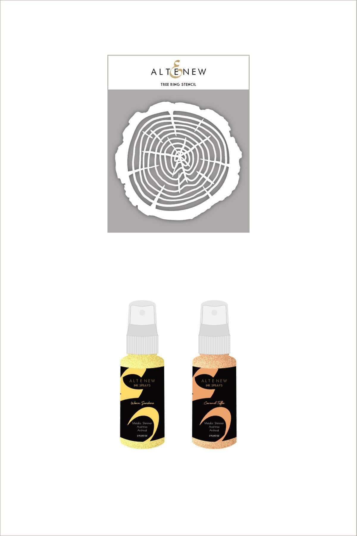 Altenew Ink Spray & Stencil Bundle Tree Ring Stencil w/ Caramel Toffee & Warm Sunshine Ink Sprays Bundle
