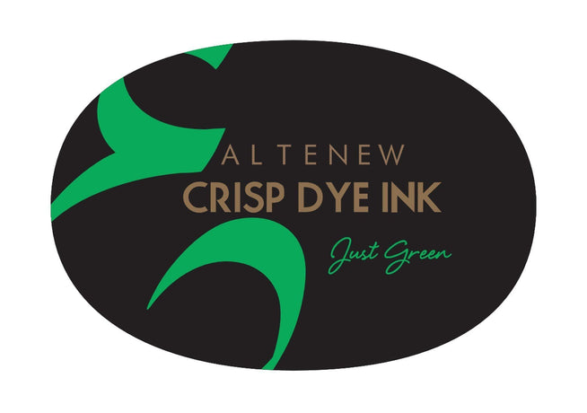 Altenew Just Green Crisp Dye Ink pad showing vibrant green ink in a rectangular ink pad for crafting and stamping.