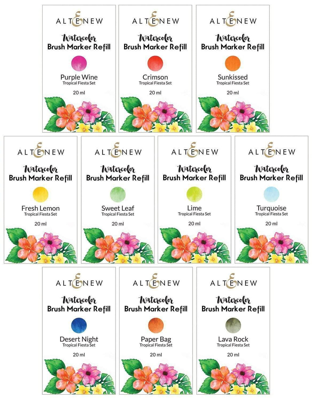 Altenew Liquid Watercolor Bundle Tropical Fiesta Liquid Watercolor - Brush Marker Refill Bundle