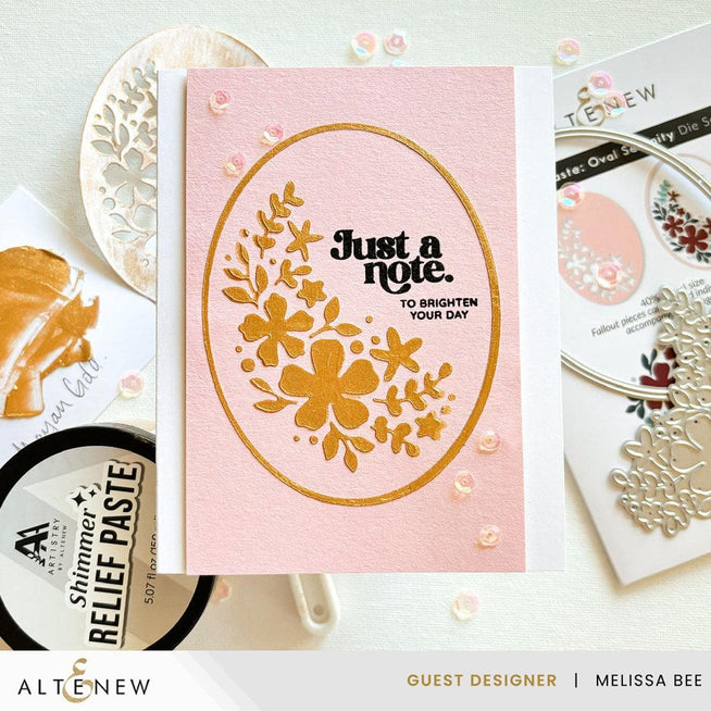 Altenew Gilded Elegance Shimmer Relief Paste bundle with mixed media design and textured, shimmering gold accents.