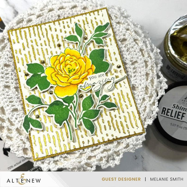 Altenew Gilded Elegance Shimmer Relief Paste Bundle with mixed media textures and gold accents on a decorative craft surface.