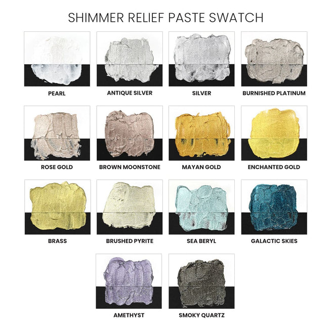 Altenew Gilded Elegance Shimmer Relief Paste Bundle with mixed media textures and shimmering gold accents on a creative craft surface.