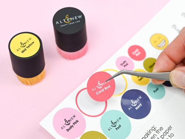 Stick matching labels on brush handles.