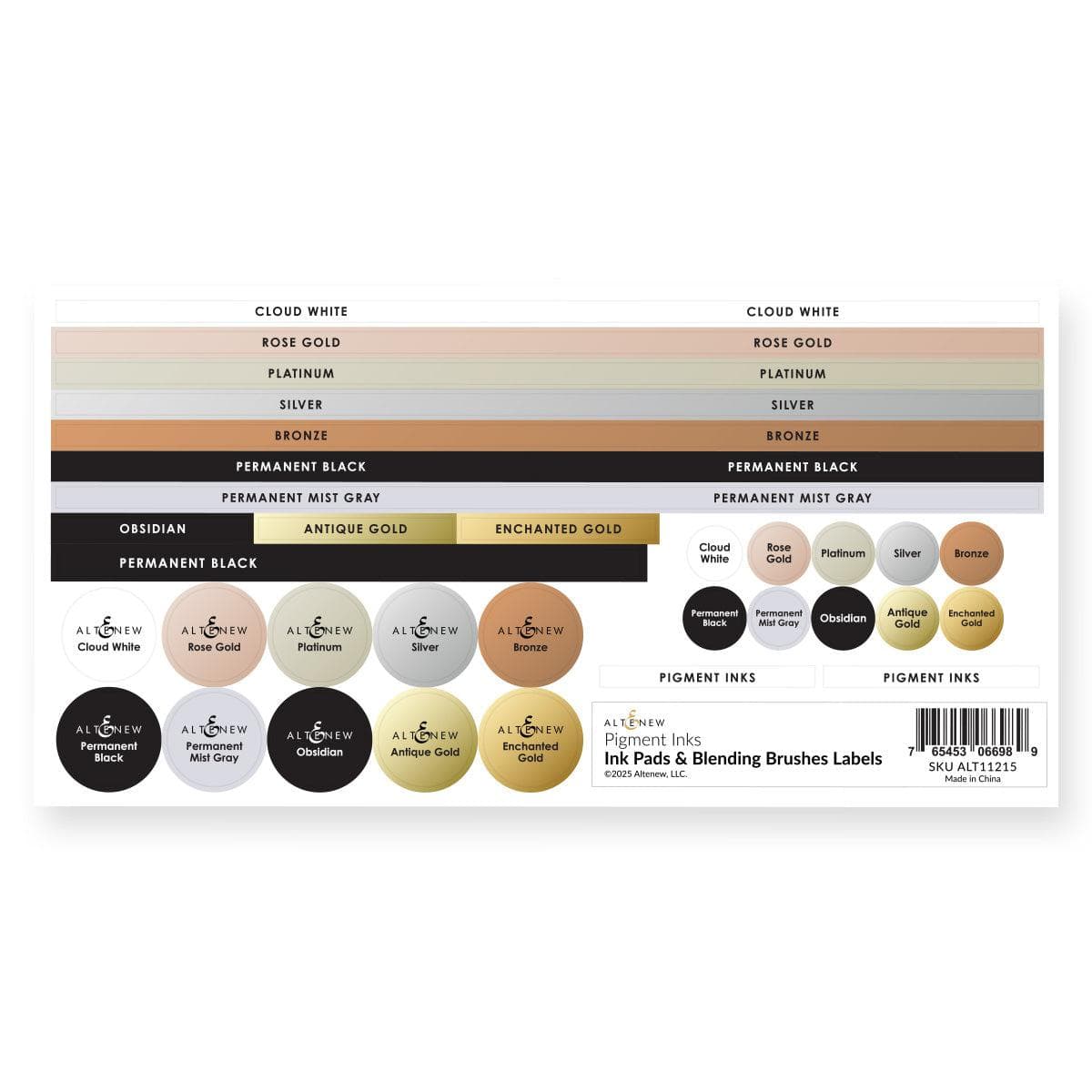 Ink Pads & Blending Brushes Label Set - Pigment Inks | Altenew