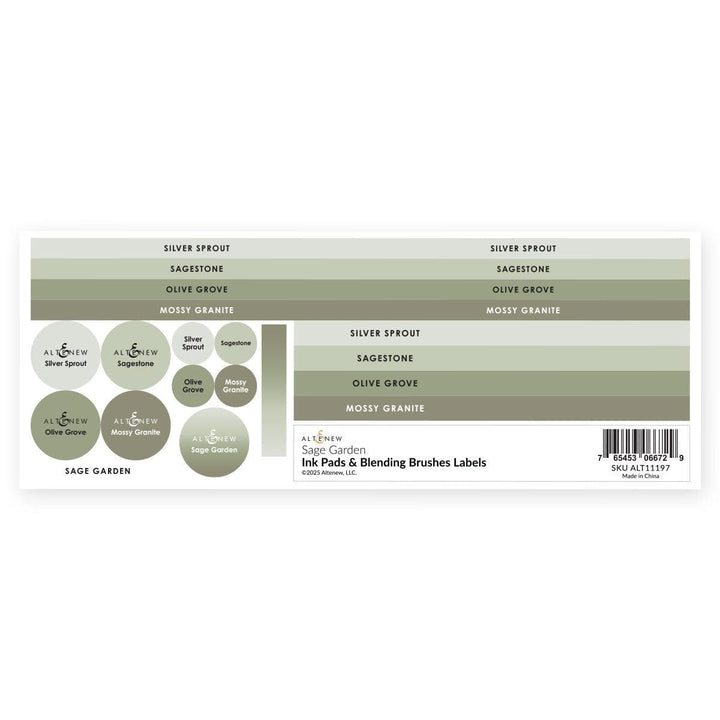 Ink Pads & Blending Brushes Label Set - Sage Garden