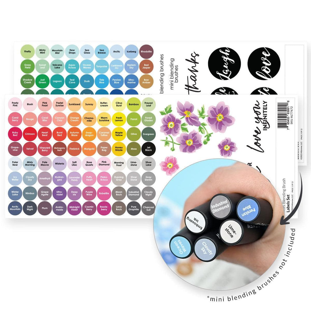 Chrisp Ink Mini Blending Brush Label Set - All Crisp Dye Ink Colors (2 Sheets)