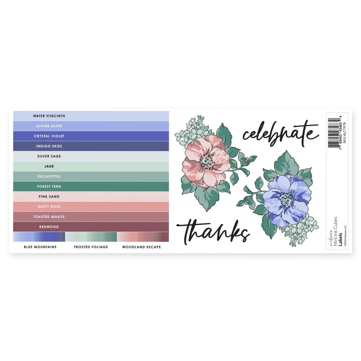 Misil Craft Decals Mini Ink Cubes Label Set - Blue Mountains, Frosted Foliage, Woodland Escape