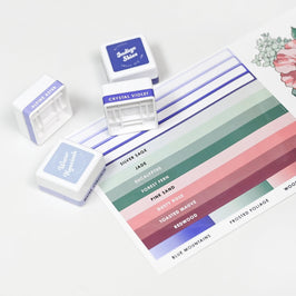 Misil Craft Decals Mini Ink Cubes Label Set - Blue Mountains, Frosted Foliage, Woodland Escape