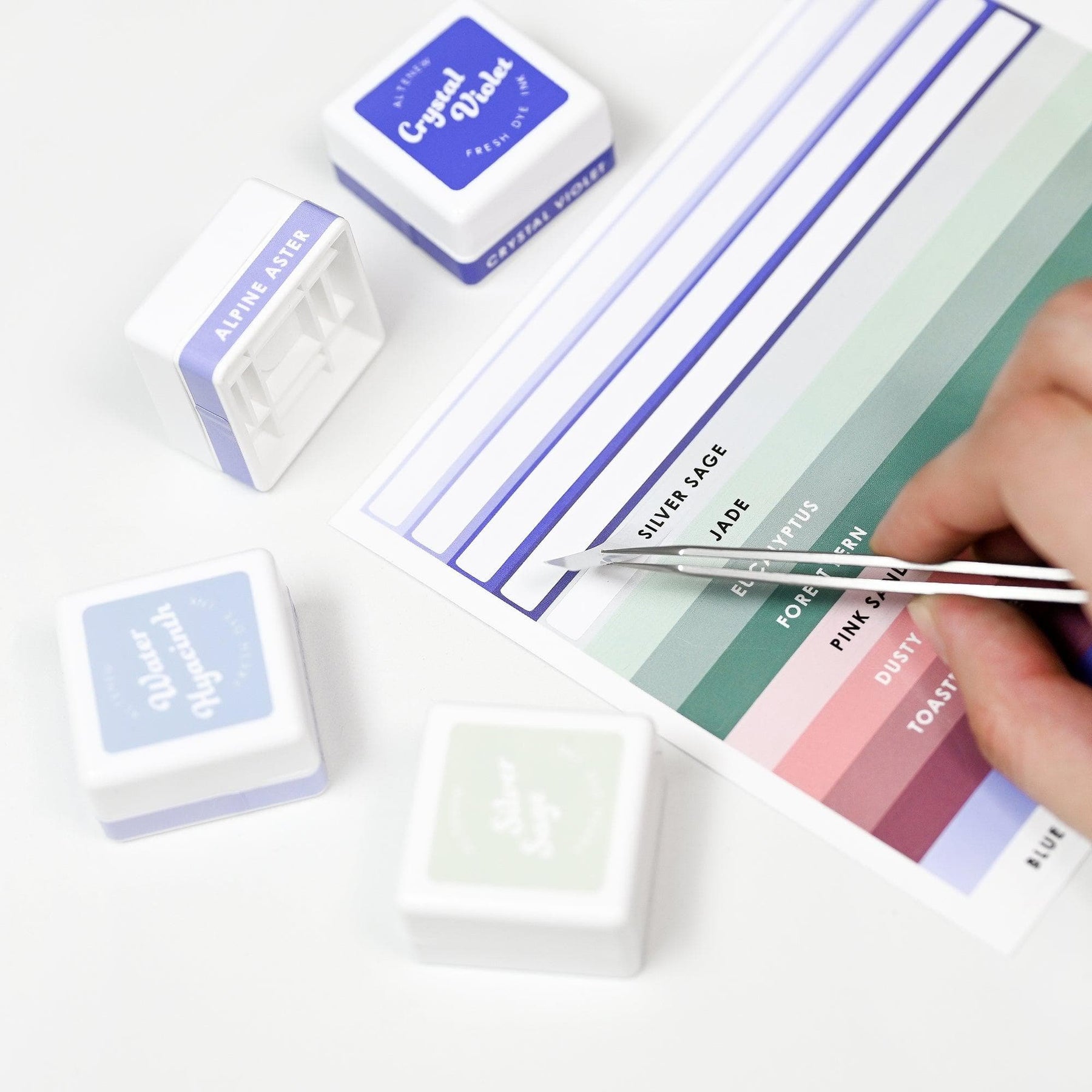 Cube Labeling Mini Ink Cubes Label Set - Blue Mountains, Frosted Foliage, Woodland Escape