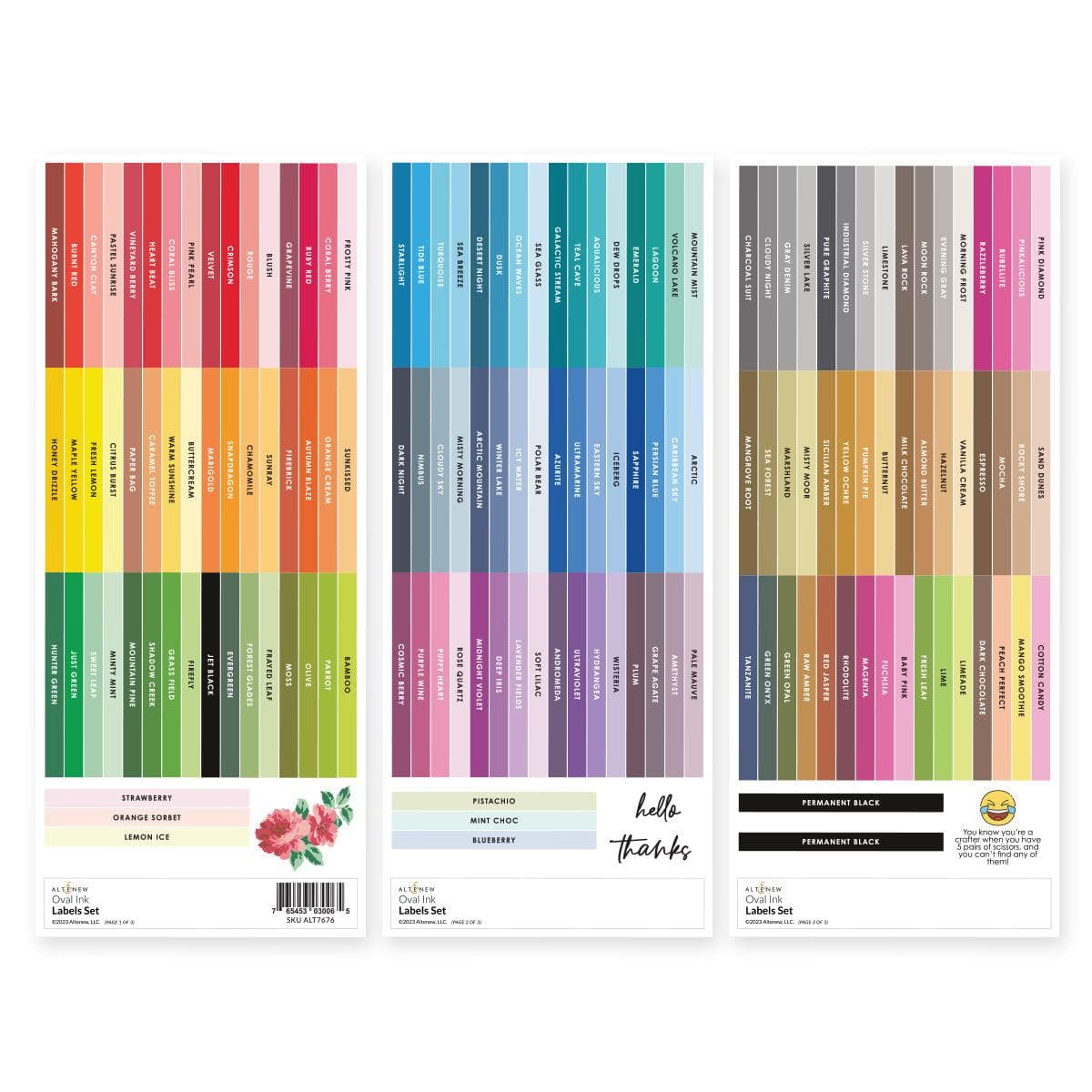 Oval Ink Side Label Set - All Crisp Dye Ink Colors (3 Sheets)