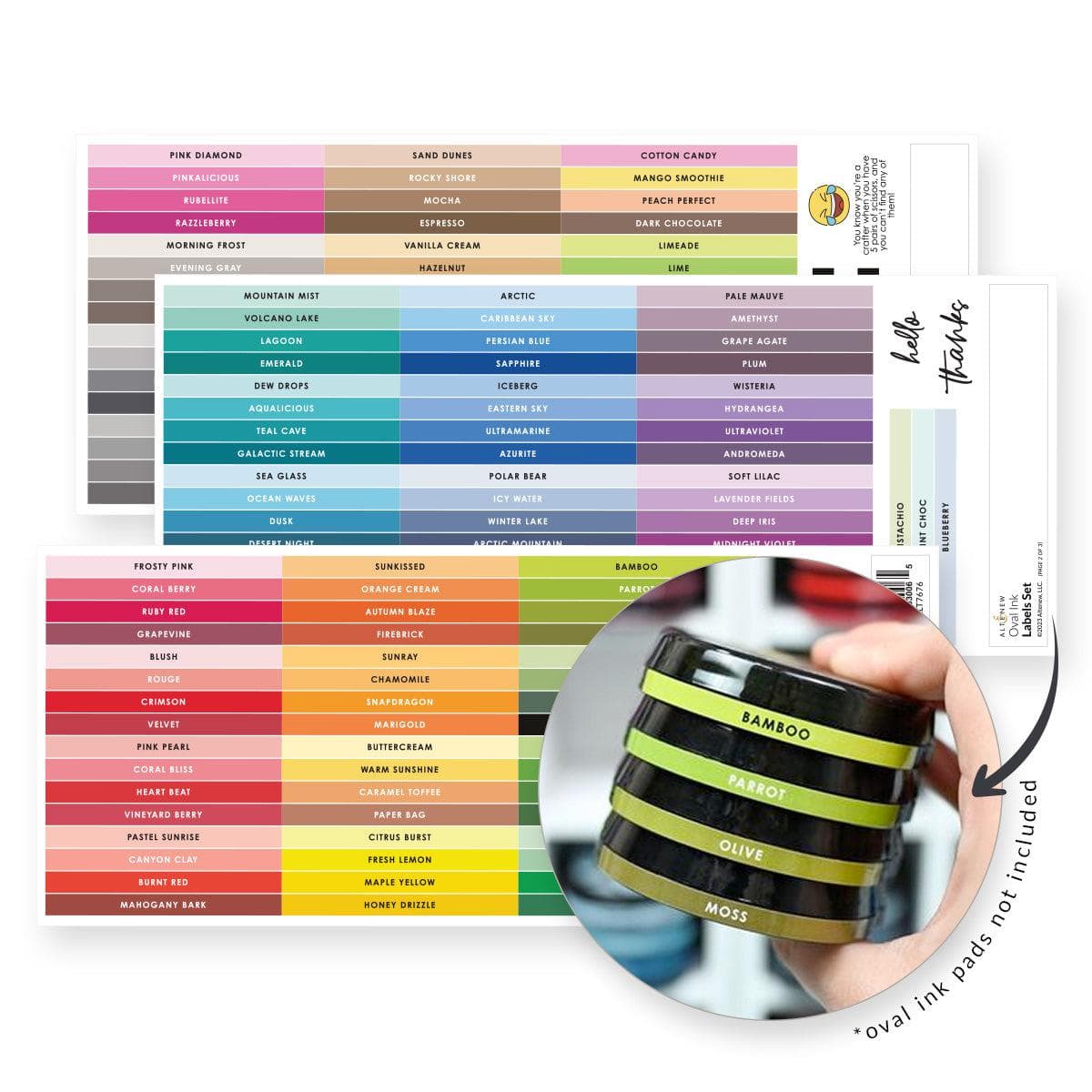Oval Ink Side Label Set - All Crisp Dye Ink Colors (3 Sheets)
