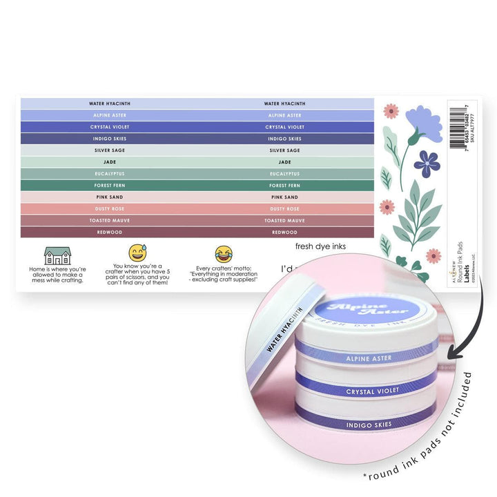 Misil Craft Decals Round Ink Pads Label Set - Blue Mountains, Frosted Foliage, Woodland Escape