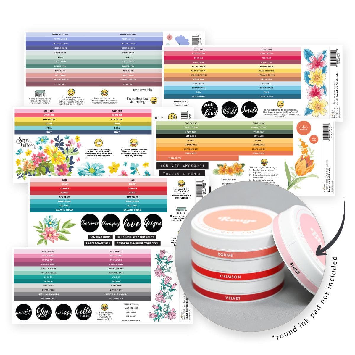 Round Ink Pads Label Set - ChromaBloom Delights Fresh Dye Ink Bundle