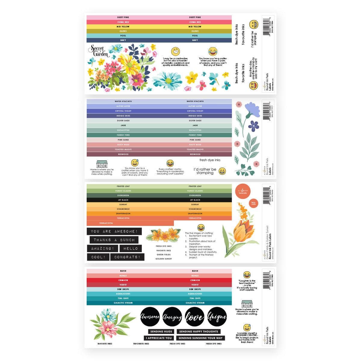 Round Ink Pads Label Set - Colorful Charisma Fresh Dye Ink Bundle