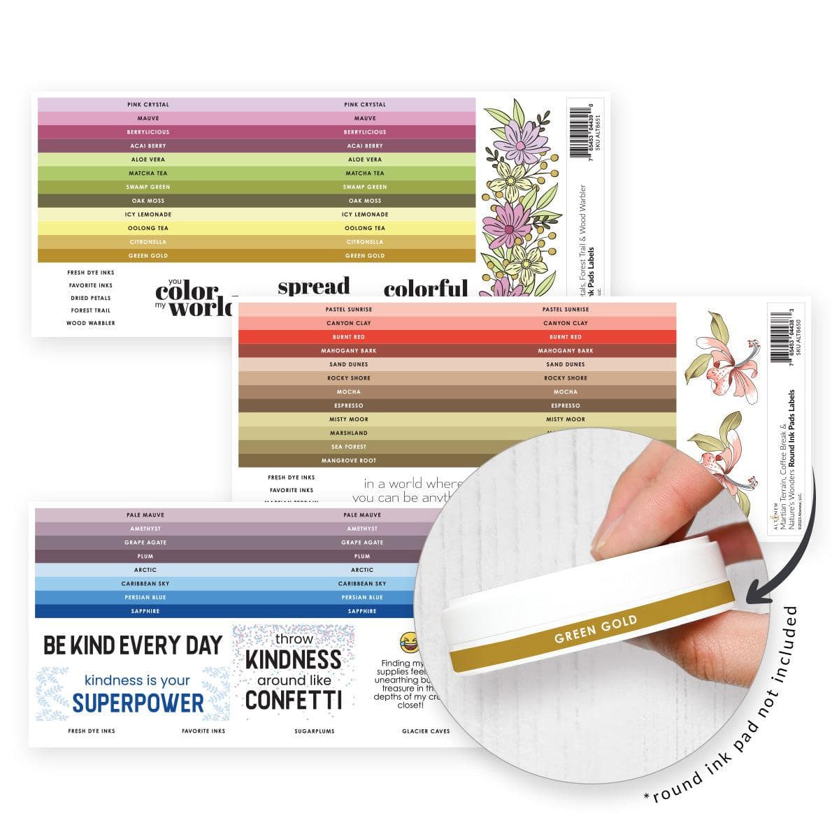 Round Ink Pads Label Set - Kaleidoscope of Colors Fresh Dye Ink Bundle