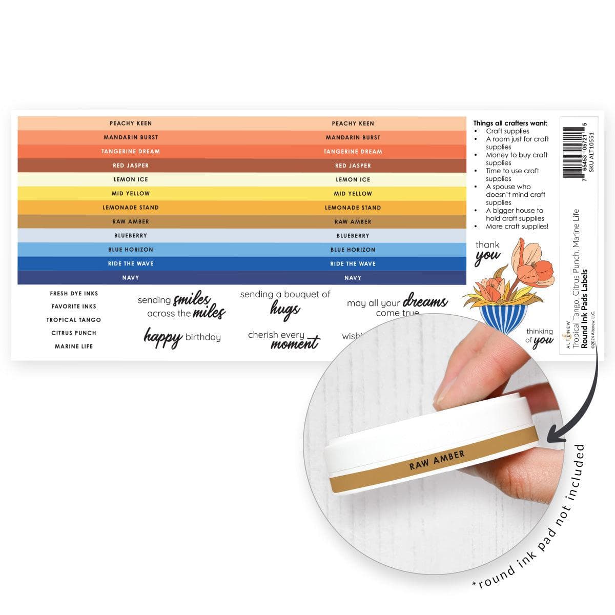 Altenew Round Ink Pads Label Set - Tropical Tango, Citrus Punch, Marine ...
