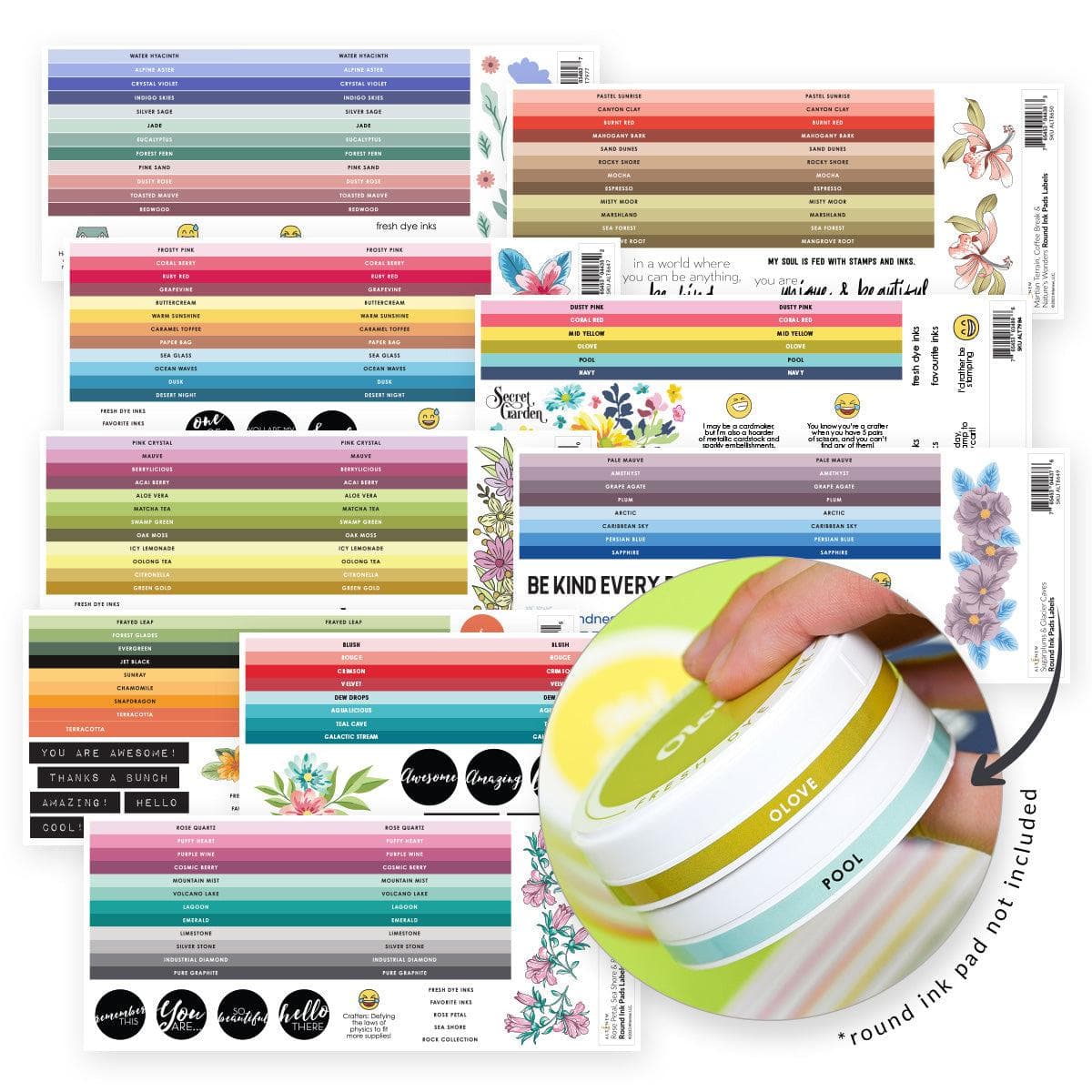 Round Ink Pads Label Set - Vividly Versatile Fresh Dye Ink Bundle