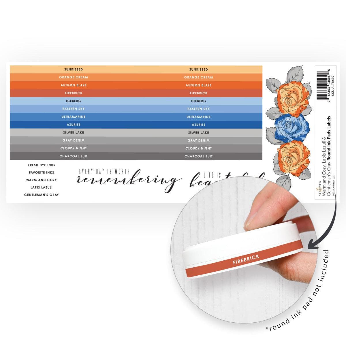 Altenew Round Ink Pads Label Set - Warm and Cozy, Lapis Lazul