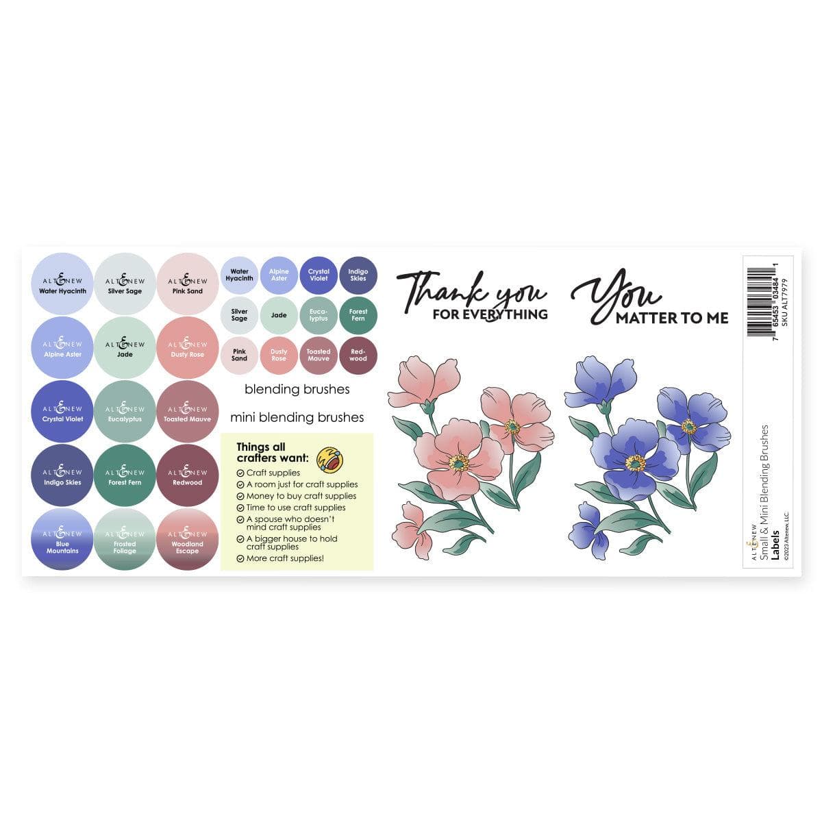 Misil Craft Decals Small & Mini Blending Brushes Label Set - Blue Mountains, Frosted Foliage, Woodland Escape