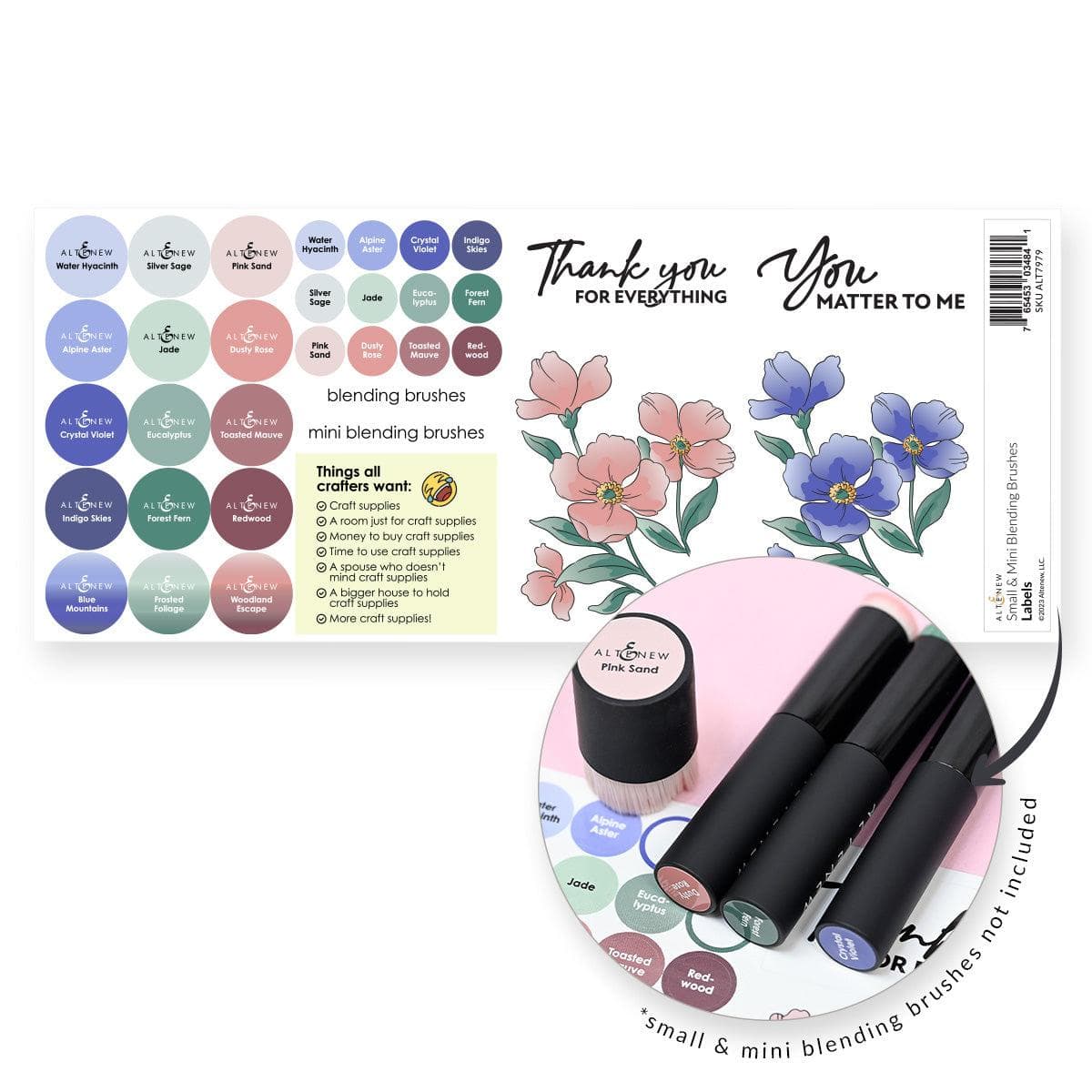 Misil Craft Decals Small & Mini Blending Brushes Label Set - Blue Mountains, Frosted Foliage, Woodland Escape