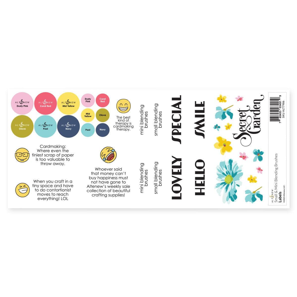 Misil Craft Decals Small & Mini Blending Brushes Label Set - Deco Garden