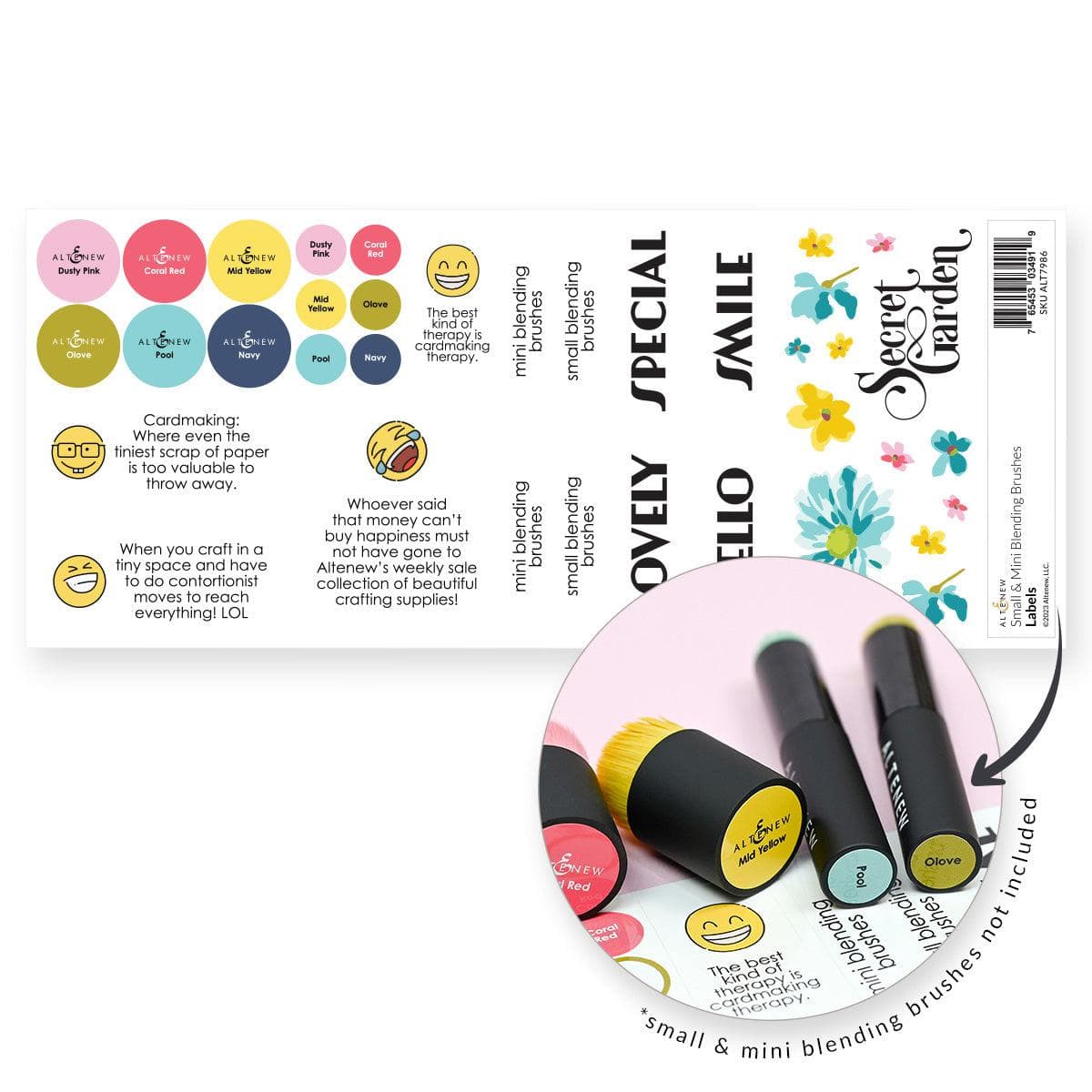 Misil Craft Decals Small & Mini Blending Brushes Label Set - Deco Garden