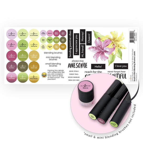 Small & Mini Blending Brushes Label Set  - Dried Petals, Forest Trail, Wood Warbler