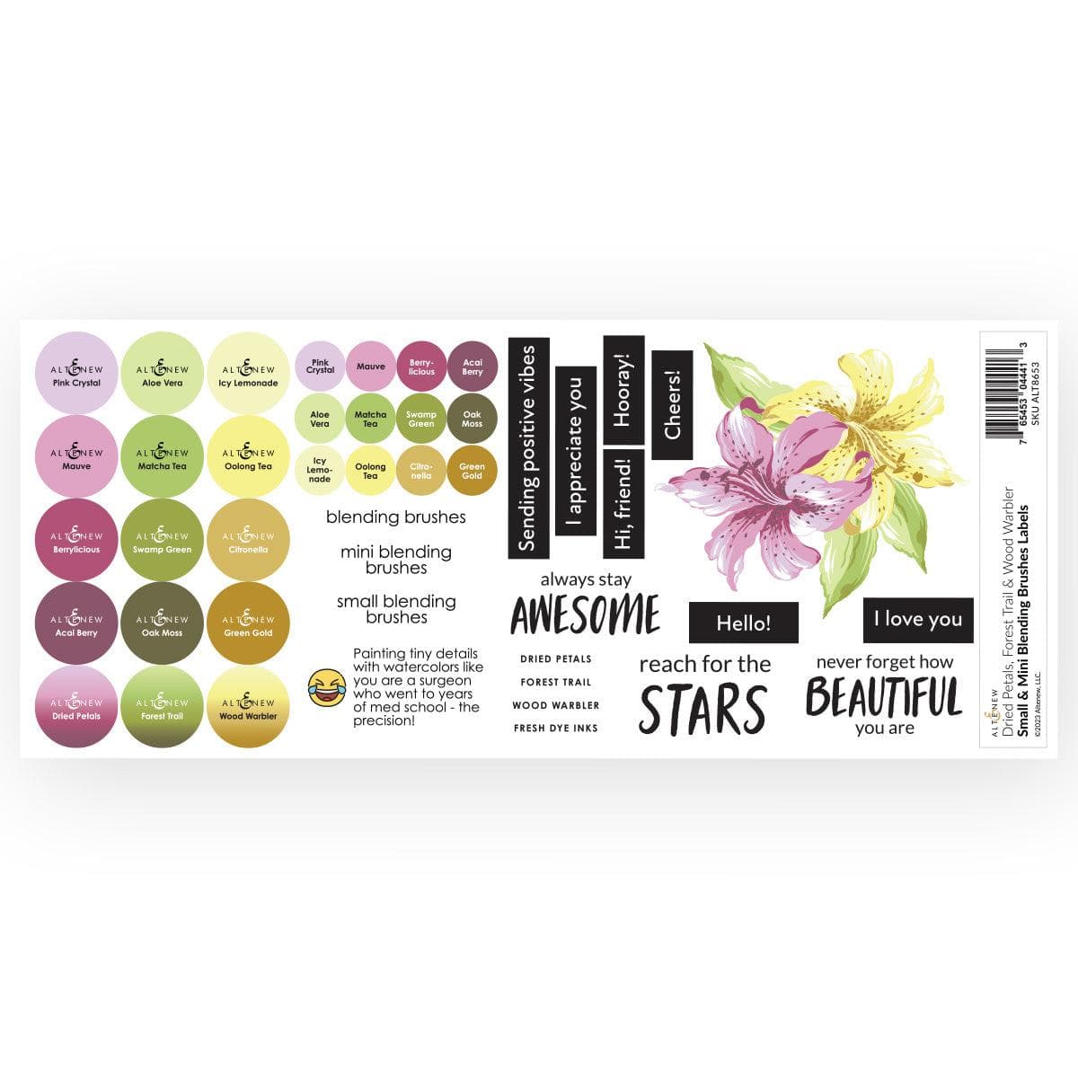 Small & Mini Blending Brushes Label Set  - Dried Petals, Forest Trail, Wood Warbler
