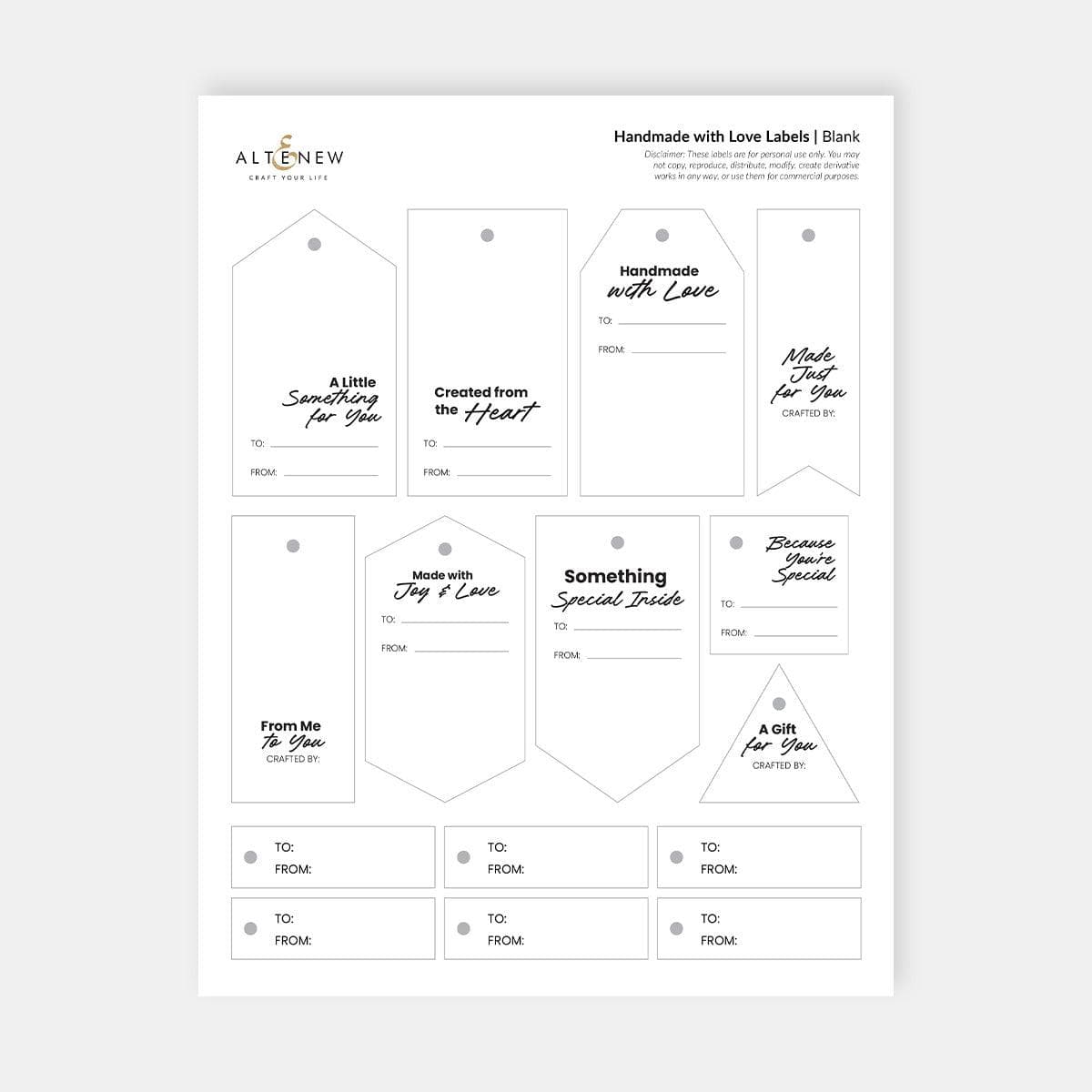Sample Craft Labels Handmade with Love Labels (Printable Gift Tags & Craft Labels)