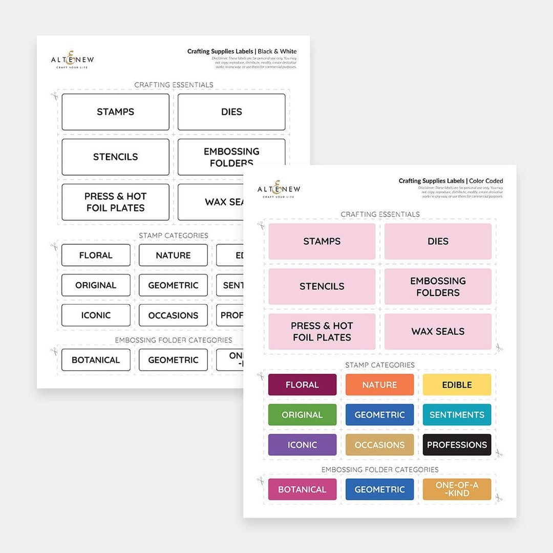 Sample Craft Labels Printable Craft Supply Labels (Color-Coded & Black & White) | Altenew
