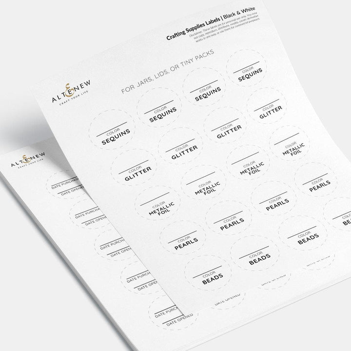 Printable Craft Supply Labels (Color-Coded & Black & White)