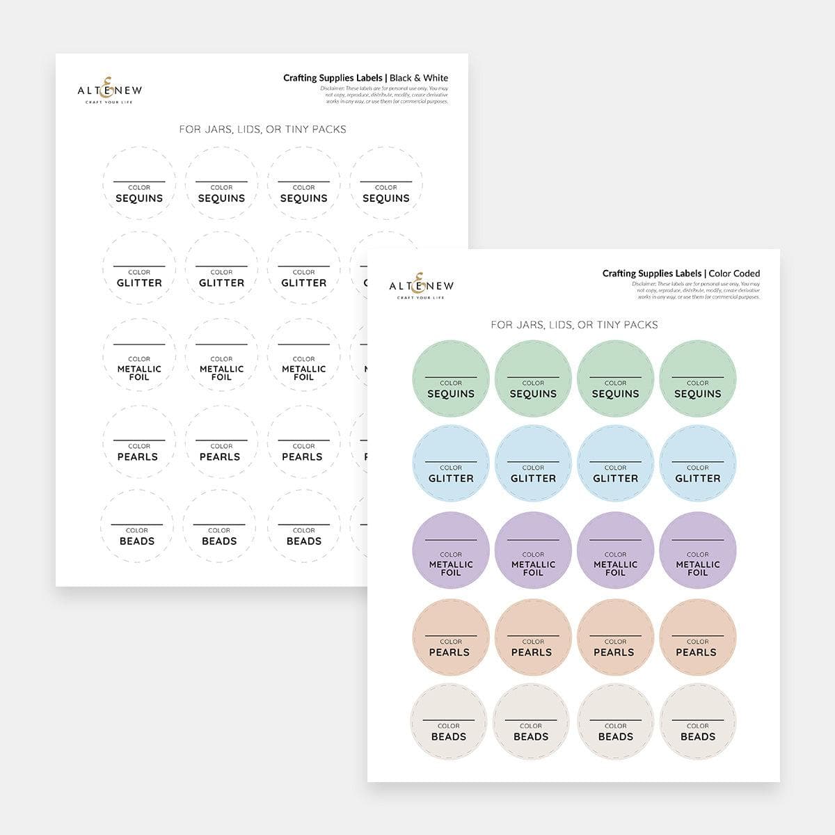 Sample Craft Labels Printable Craft Supply Labels (Color-Coded & Black & White) | Altenew