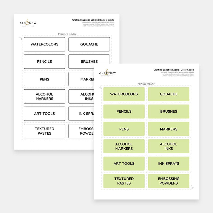 Printable Craft Supply Labels (Color-Coded & Black & White)